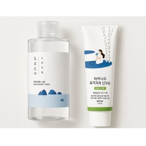پک Round Lab Birch Juice ضدآفتاب + تونر توس راندلب مناسب برای پوست حساس، دهیدراته، ملتهب و روشن‌سازی ملایم